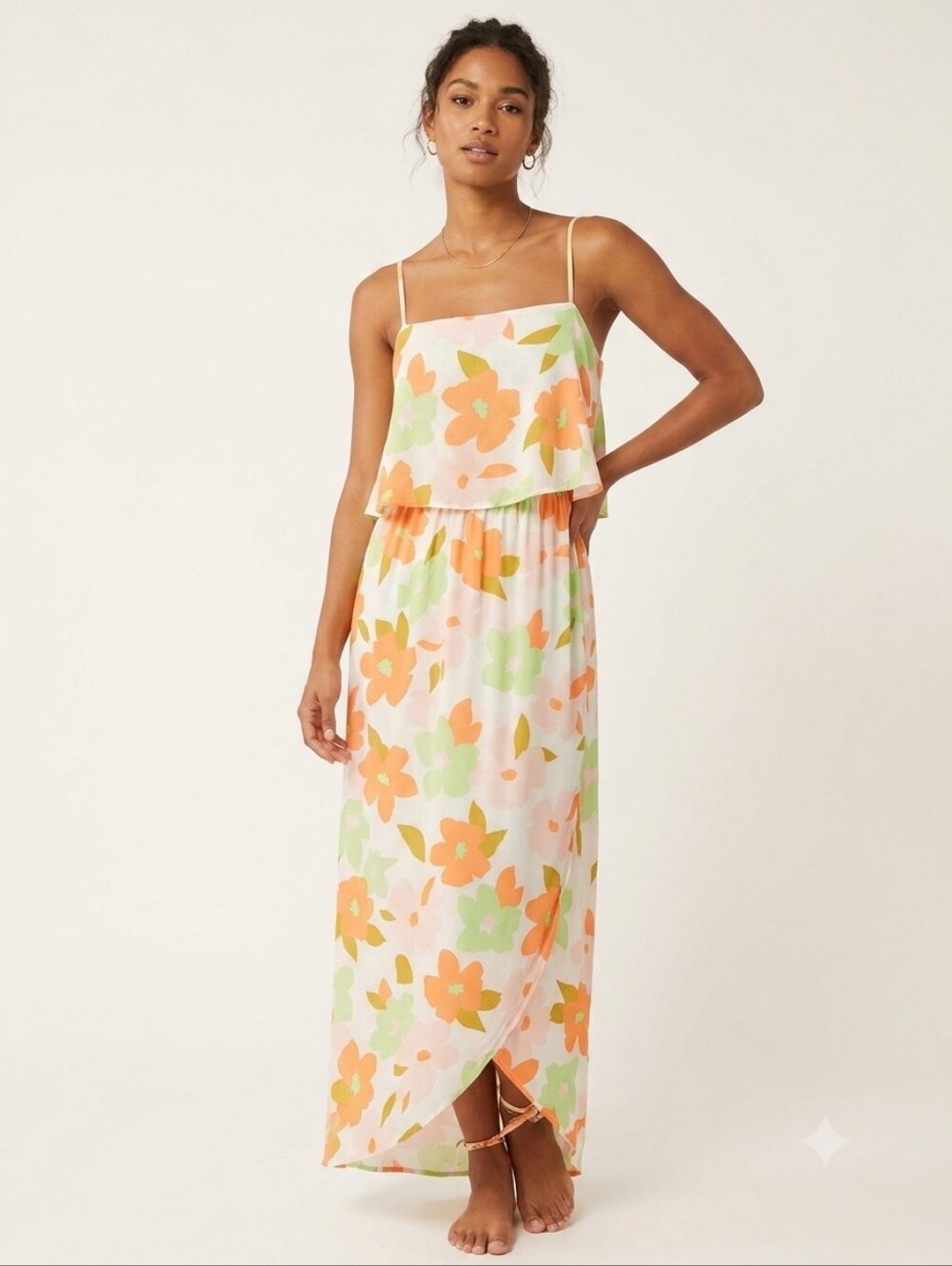 Emily Wonder Sleeveless Maxi Dress in Orange and Green Floral